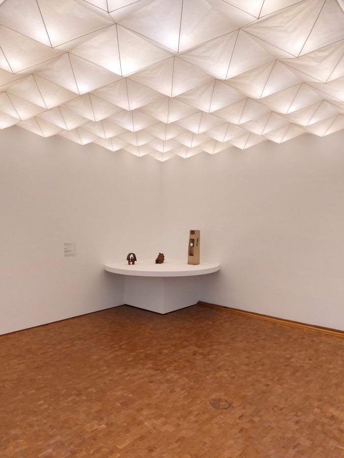 Akari PL2, and ceramic works, by Isamu Noguchi, as seen at Isamu Noguchi, Museum Ludwig, Cologne