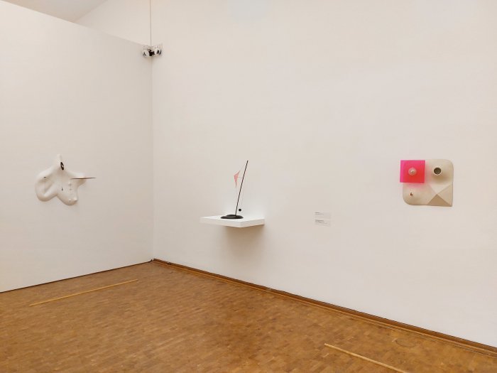 The works (r to l) Yellow Landscape, The World is a Foxhole & My Arizona by Isamu Noguchi, as seen at Isamu Noguchi, Museum Ludwig, Cologne
