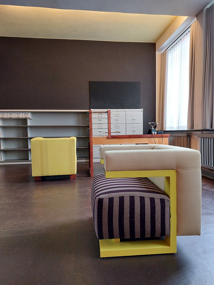 F51N by Walter Gropius (1920), colour scheme Katrin Greiling (2019 & 2023), through Tecta in Walter Gropius's Office at Bauhaus Dessau, as seen in context of Mehr als echt (More than real) by Jun Yang, Stiftung Bauhaus Dessau