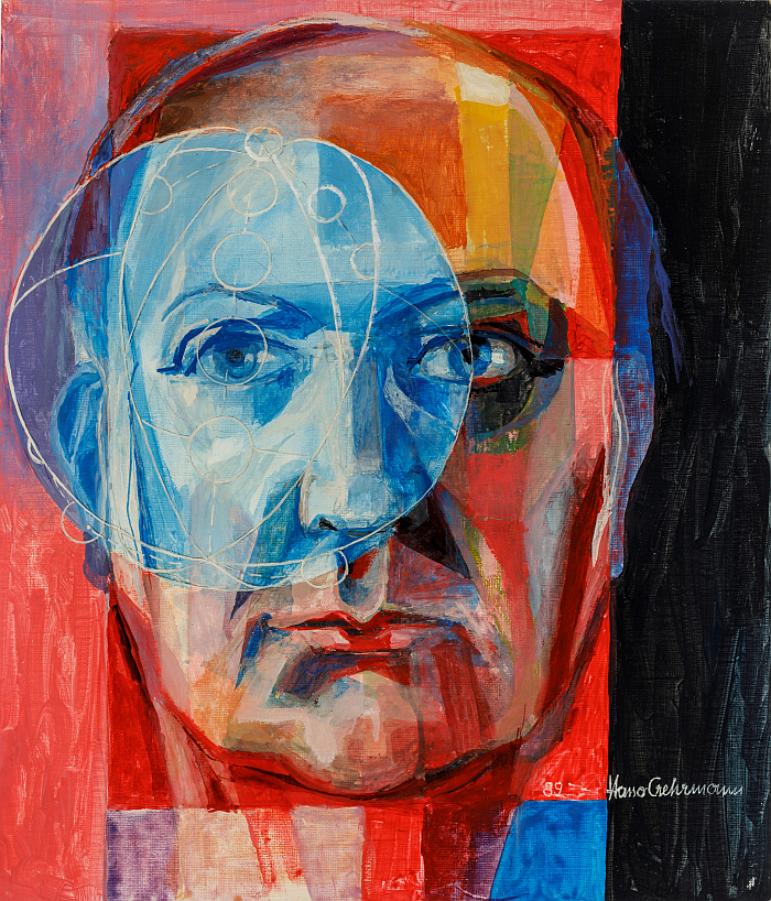 Hasso Gehrmann self portrait with Raum-Zeit-Modul, part of Hasso Gehrmann (1924–2008). Artist Designer and Philosopher, Vorarlberg Museum. Bregenz (image private, courtesy Vorarlberg Museum. Bregenz)