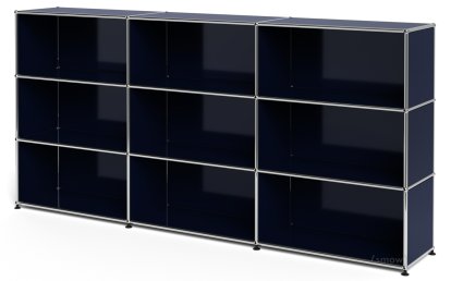 USM Haller Highboard XL, Customizable, Steel blue RAL 5011, Open, Open, Open