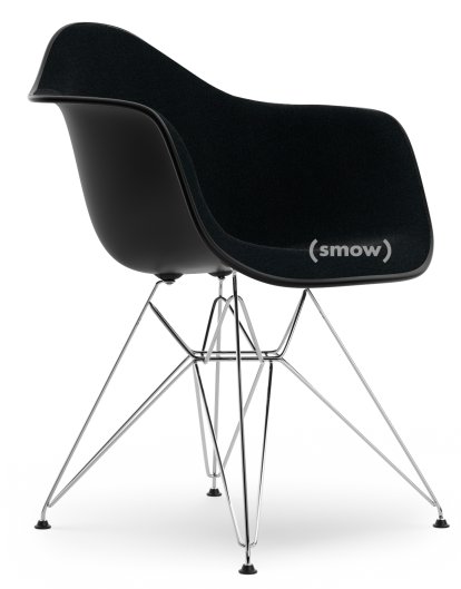 Eames Plastic Armchair DAR, Deep black, With full upholstery, Nero, Standard version - 43 cm, Chrome-plated