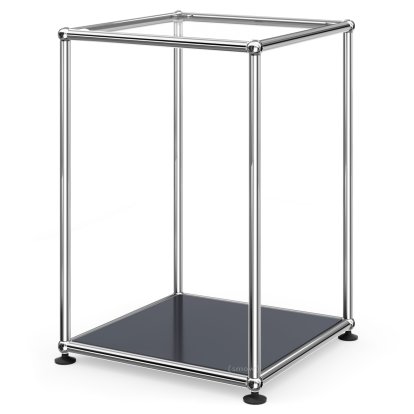 USM Haller High Side Table 35, Upper panel glass, lower panel metal, Anthracite RAL 7016