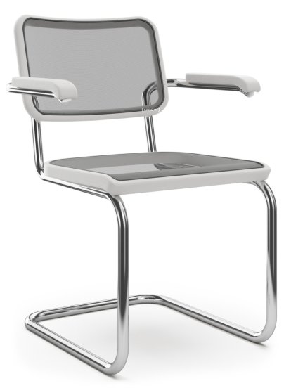 S 64 / S 64 N Cantilever Chair, Stretched synthetic netting, White varnished beech, No glides