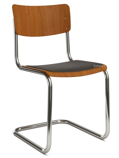 S 43 Classic Cantilever Chair, Chrome-plated frame, Stained beech, Cherry tree, Seat pad without upholstery black, Black plastic glides with felt