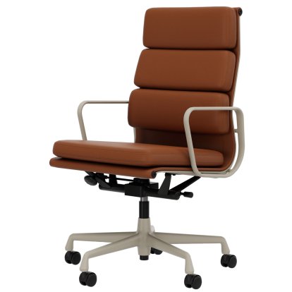 Soft Pad Group EA 219, Aluminium powder coated chalk, Standard leather cognac, Plano cognac, Hard castors for carpets