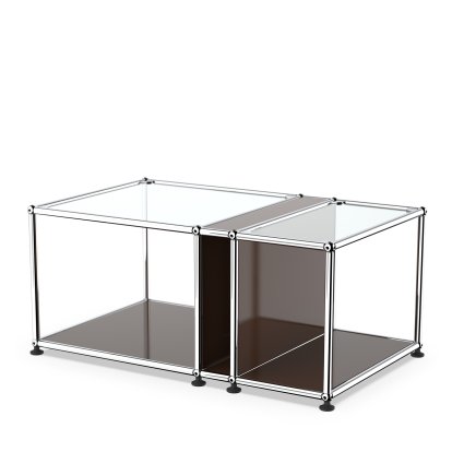 USM Haller Side Table with Glass Top and Magazine Compartment, USM brown