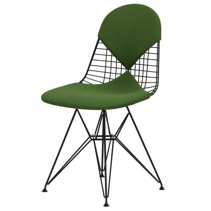 Wire Chair DKR , Powder-coated dark green, Seat and backrest cushion (Bikini), Hopsak grass green / forest
