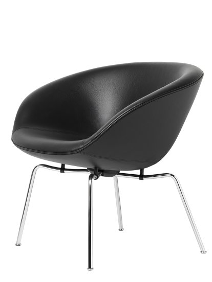 Pot Lounge Chair, Chrome, Leather Aura, Black