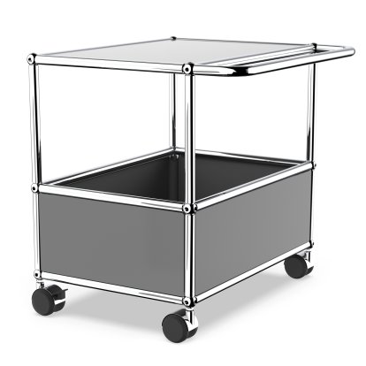 USM Haller Bar Table, With bars, Mid grey RAL 7005, Soft castors for hard floor surfaces