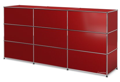 USM Haller Counter Type 1, USM ruby red, 225 cm (3 elements), 50 cm