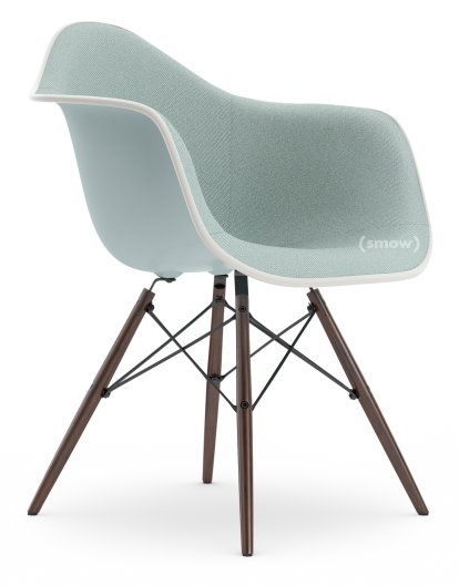 Eames Plastic Armchair DAW, Ice grey, With full upholstery, Ice blue / ivory, Standard version - 43 cm, Dark maple
