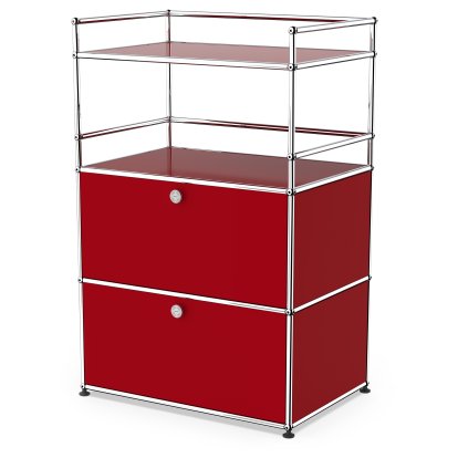 USM Haller Bar Highboard, USM ruby red, With 2 drop-down doors