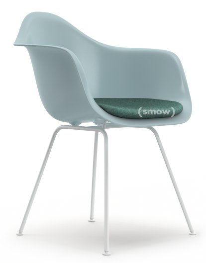 Eames Plastic Armchair DAX, Ice grey, With seat upholstery, Ice blue / ivory, Standard version - 43 cm, Coated white