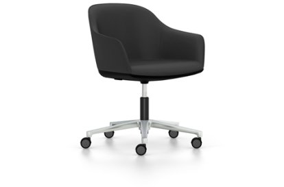 Softshell Armchair with five star base, Aluminium polished, Plano, Dark grey, Hard castors for carpets