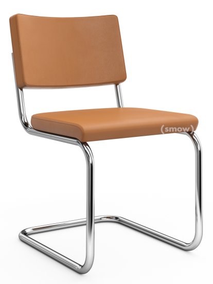 S 32 PV Pure Materials Cantilever Chair, Nappa Leather cognac, Chrome-plated, Black plastic glides with felt