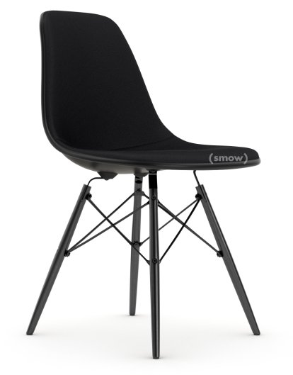 Eames Plastic Side Chair DSW, Deep black, With full upholstery, Nero, Standard version - 43 cm, Black maple