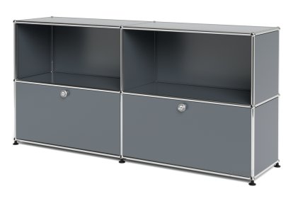 USM Haller Sideboard L, Customizable, Mid grey RAL 7005, Open, With 2 drop-down doors