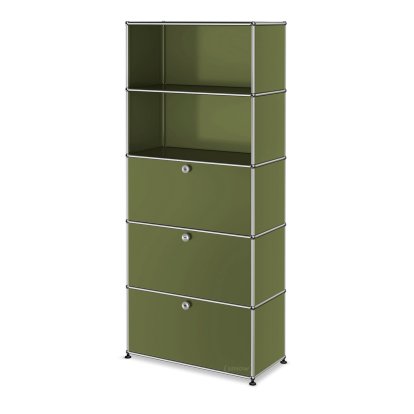 USM Haller Storage Unit M, Customizable, Olive green RAL 6003, Open, With drop-down door, With drop-down door, With drop-down door