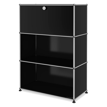 USM Haller Highboard M, Customizable, Graphite black RAL 9011, With drop-down door, Open, Open