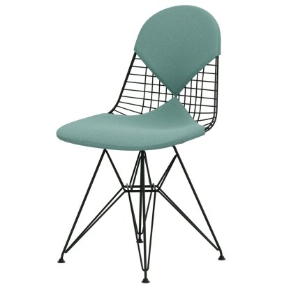 Wire Chair DKR , Powder-coated dark green, Seat and backrest cushion (Bikini), Hopsak mint / ivory