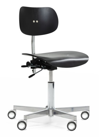S 197 R20 Swivel Chair, Without armrests, Black stained beech, Chrome plated/polished aluminum, Double castors chrome for carpet