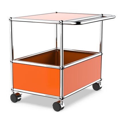 USM Haller Bar Table, With bars, Pure orange RAL 2004, Soft castors for hard floor surfaces