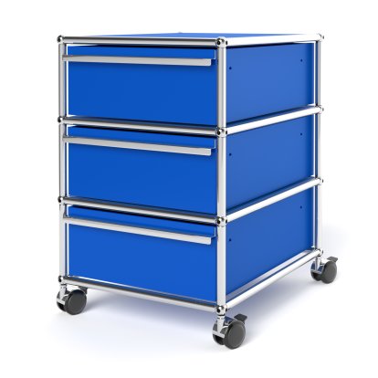 USM Haller Mobile Pedestal with 3 Drawers Type 1 (with Counterbalance), No locks, Gentian blue RAL 5010