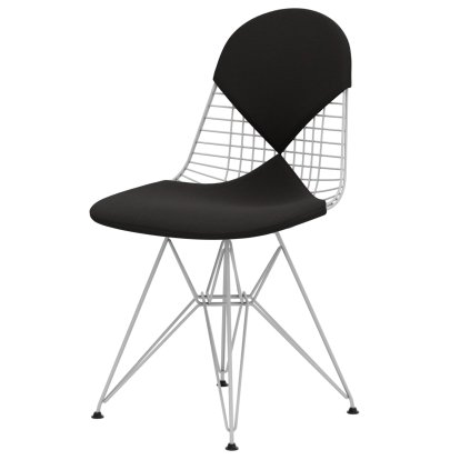 Wire Chair DKR , Powder-coated white, Seat and backrest cushion (Bikini), Hopsak dark grey