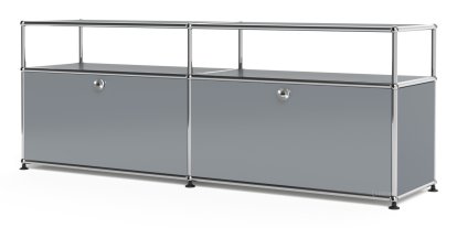 USM Haller Lowboard L with Extension, Customizable, Mid grey RAL 7005, With 2 drop-down doors, Without cable entry hole