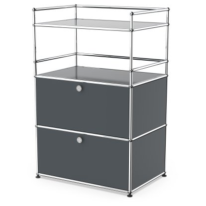 USM Haller Bar Highboard, Anthracite RAL 7016, With 2 drop-down doors