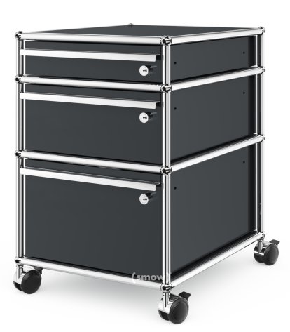 USM Haller Mobile Pedestal with 3 Drawers Type 2 (with Counterbalance), All compartments with a lock, Anthracite RAL 7016