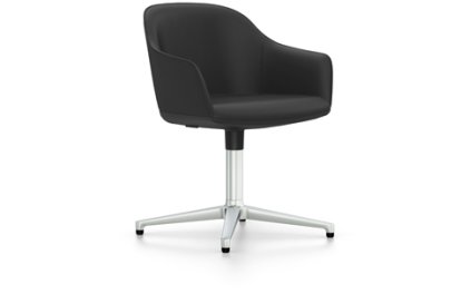 Softshell Armchair with Four Star Base, Aluminium polished, Plano, Dark grey, Felt pads for hard floor surfaces