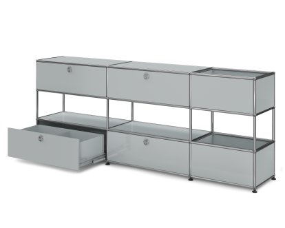 USM Haller Kids Sideboard L with storage boxes, Self-coloured, USM matte silver, With extension doors (incl. metal box insert)