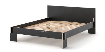 Siebenschläfer Bed, 160 x 200 cm, With headboard, Black, With rollable slatted base