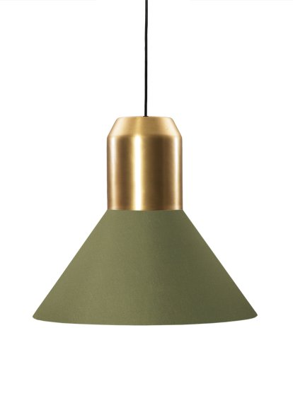 Bell Light Pendant Lamp, Brass, Green fabric, H 22 x ø 45 cm