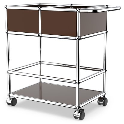 USM Haller Bar Trolley with Divider, USM brown, Hard castors for carpets