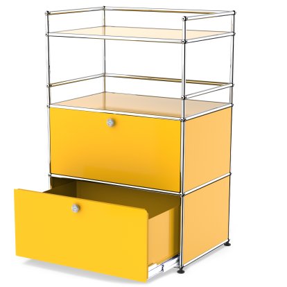 USM Haller Bar Highboard, Golden yellow RAL 1004, With drop-down door and extension door (incl. metal box insert)
