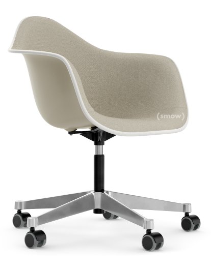 Eames Plastic Armchair PACC, Pebble, With full upholstery, Warm grey / ivory