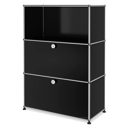 USM Haller Highboard M, Customizable, Graphite black RAL 9011, Open, With drop-down door, With drop-down door