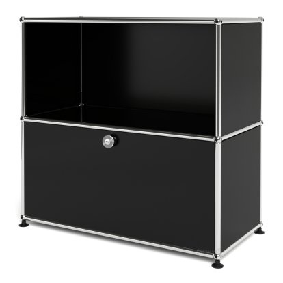 USM Haller Sideboard M, Customizable, Graphite black RAL 9011, Open, With drop-down door