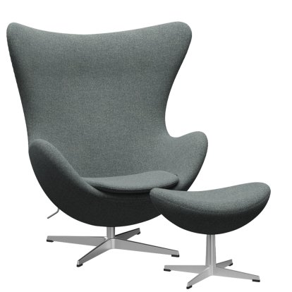 Egg Chair, Hallingdal 65, 130 - Grey, Satin polished aluminium, With footstool
