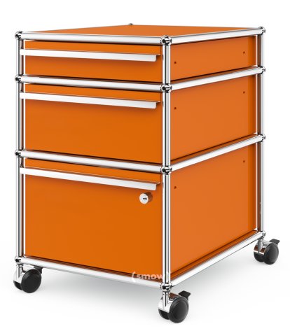 USM Haller Mobile Pedestal with 3 Drawers Type 2 (with Counterbalance), Lowest drawer with lock, Pure orange RAL 2004
