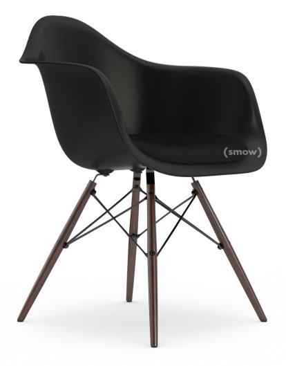 Eames Plastic Armchair DAW, Deep black, With seat upholstery, Nero, Standard version - 43 cm, Dark maple