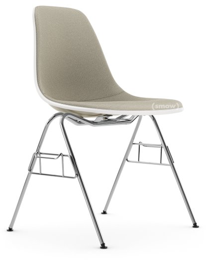 Eames Plastic Side Chair DSS / DSS-N, Pebble, With full upholstery, Warm grey / ivory, With linking element (DSS)