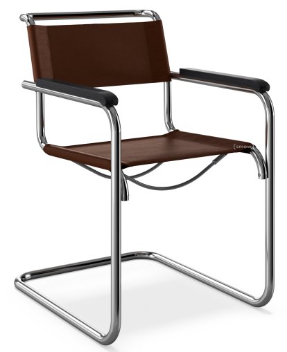 S 33 / S 34 Cantilever Chair, Armrests black stained beech, Butt leather, Chocolate, No glides