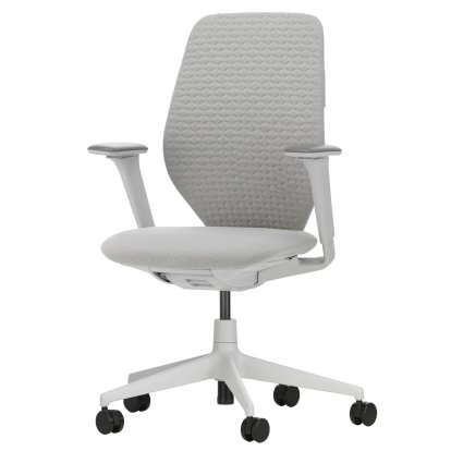 ACX Soft Swivel Chair, Without forward tilt, with seat depth adjustment, Height-adjustable armrests F, Soft grey, Seat Grid Knit, stone grey, Soft castor for hard floor surfaces