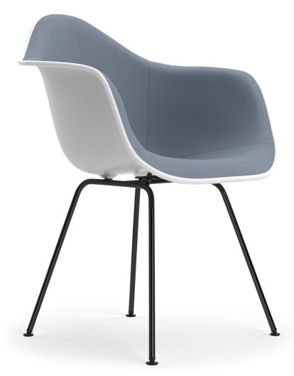 Eames Plastic Armchair DAX, Cotton white, With full upholstery, Dark blue / ivory, Standard version - 43 cm, Coated basic dark