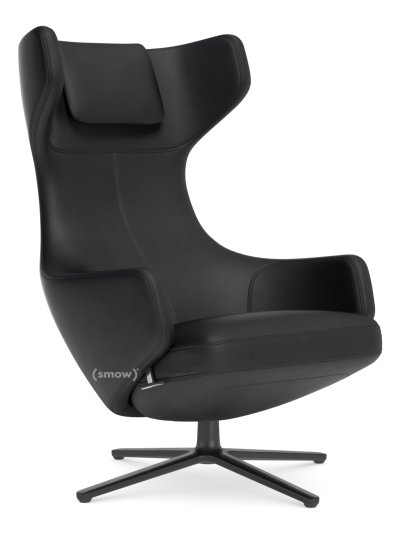 Grand Repos Lounge Chair, Chair Grand Repos, Leather Premiun nero, 45 cm, Basic dark