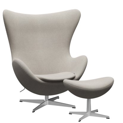 Egg Chair, Hallingdal 65, 103 - Light grey, Satin polished aluminium, With footstool